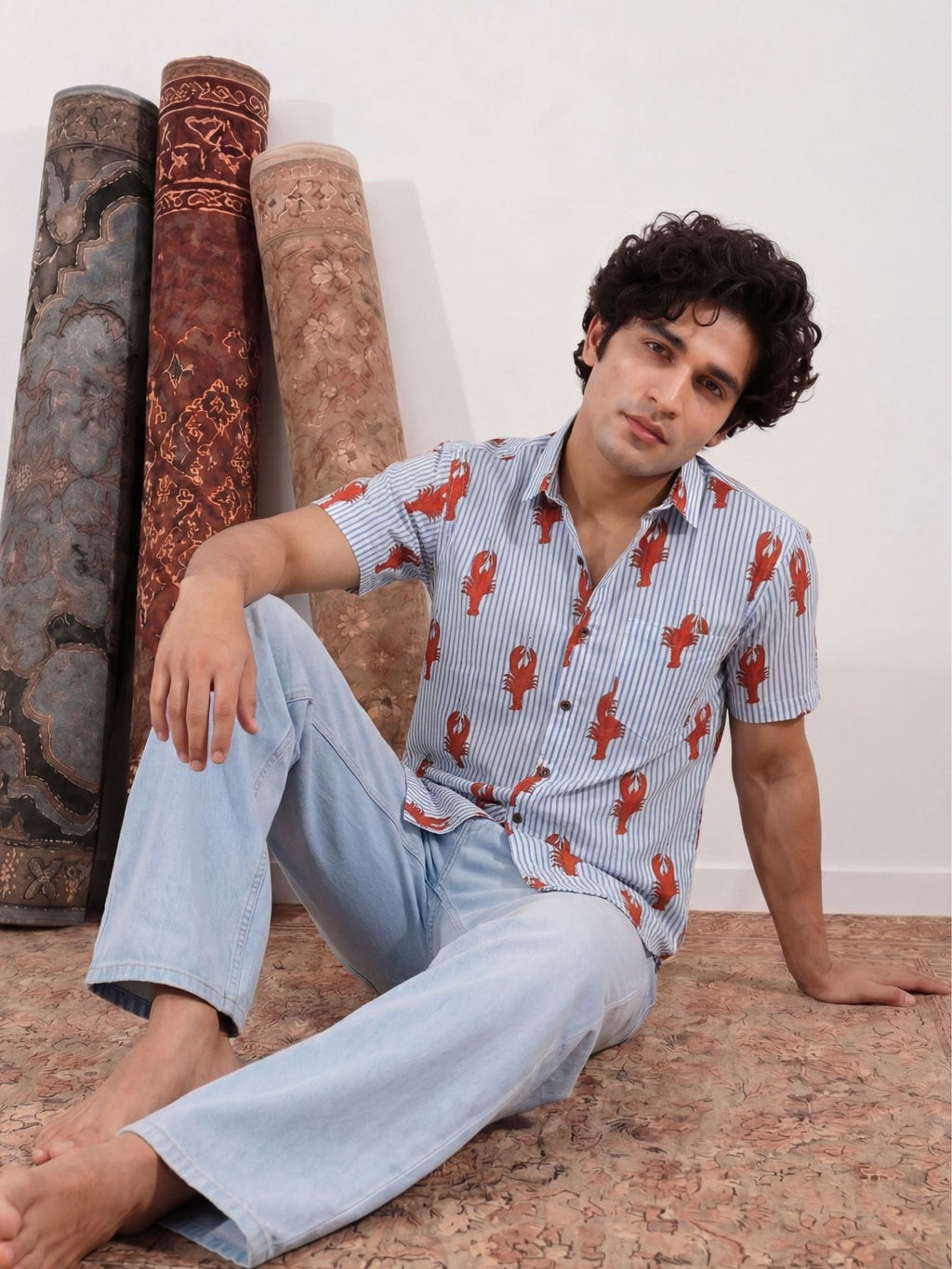 Lobster Dance – Printed Cotton Half Sleeve Shirt - Jaipuri Crown