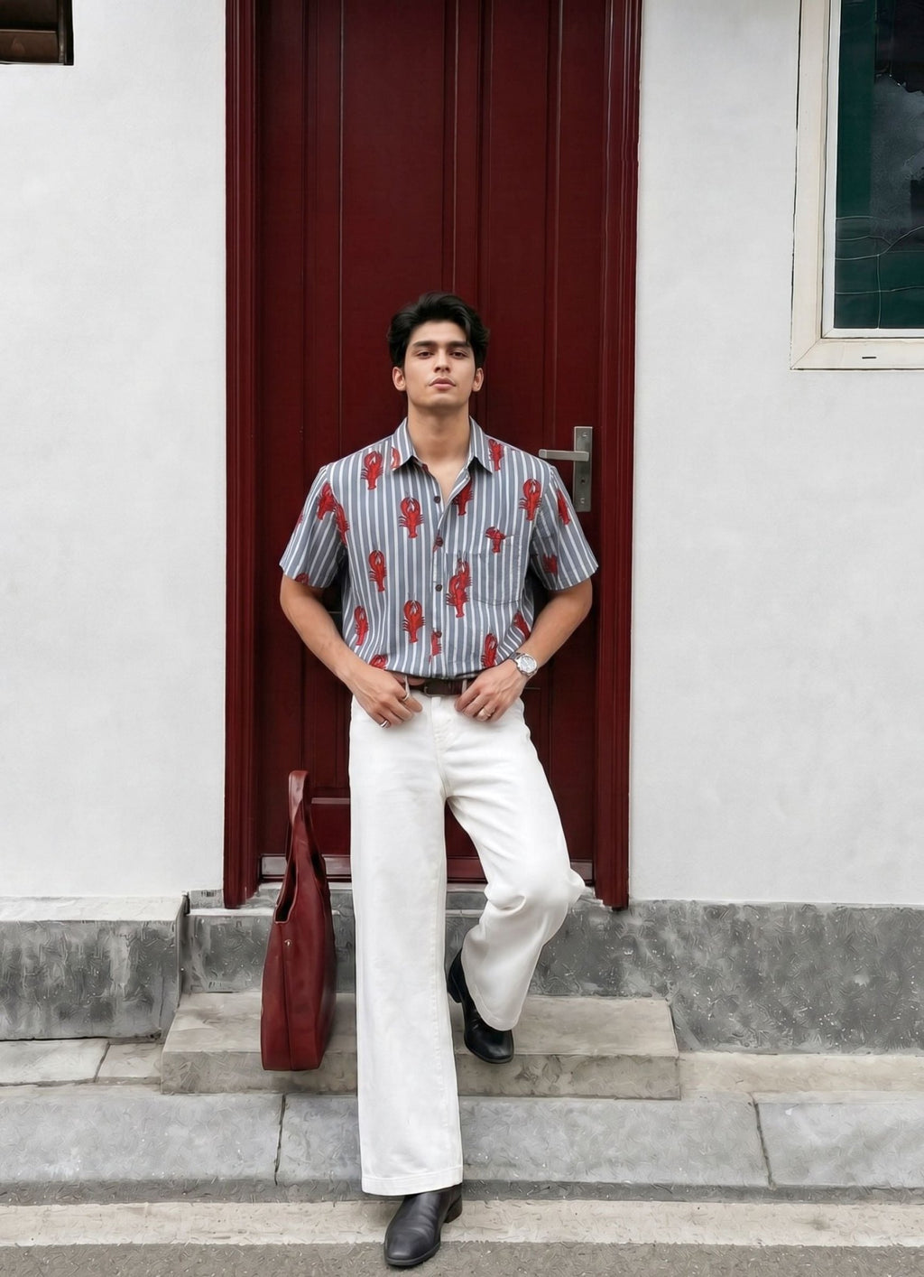 Lobster Love – Printed Cotton Half Sleeve Shirt - Jaipuri Crown