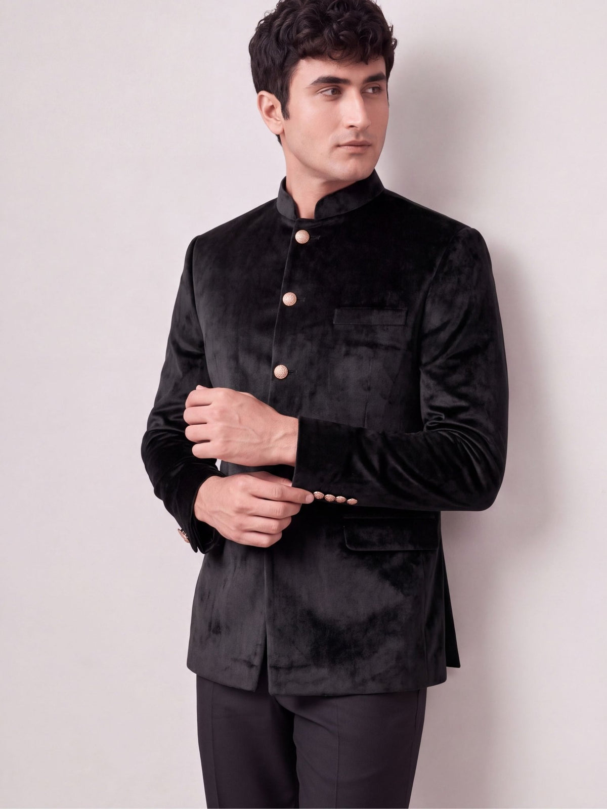Maharaja Black Velvet Jodhpuri Bandhgala - Jaipuri Crown