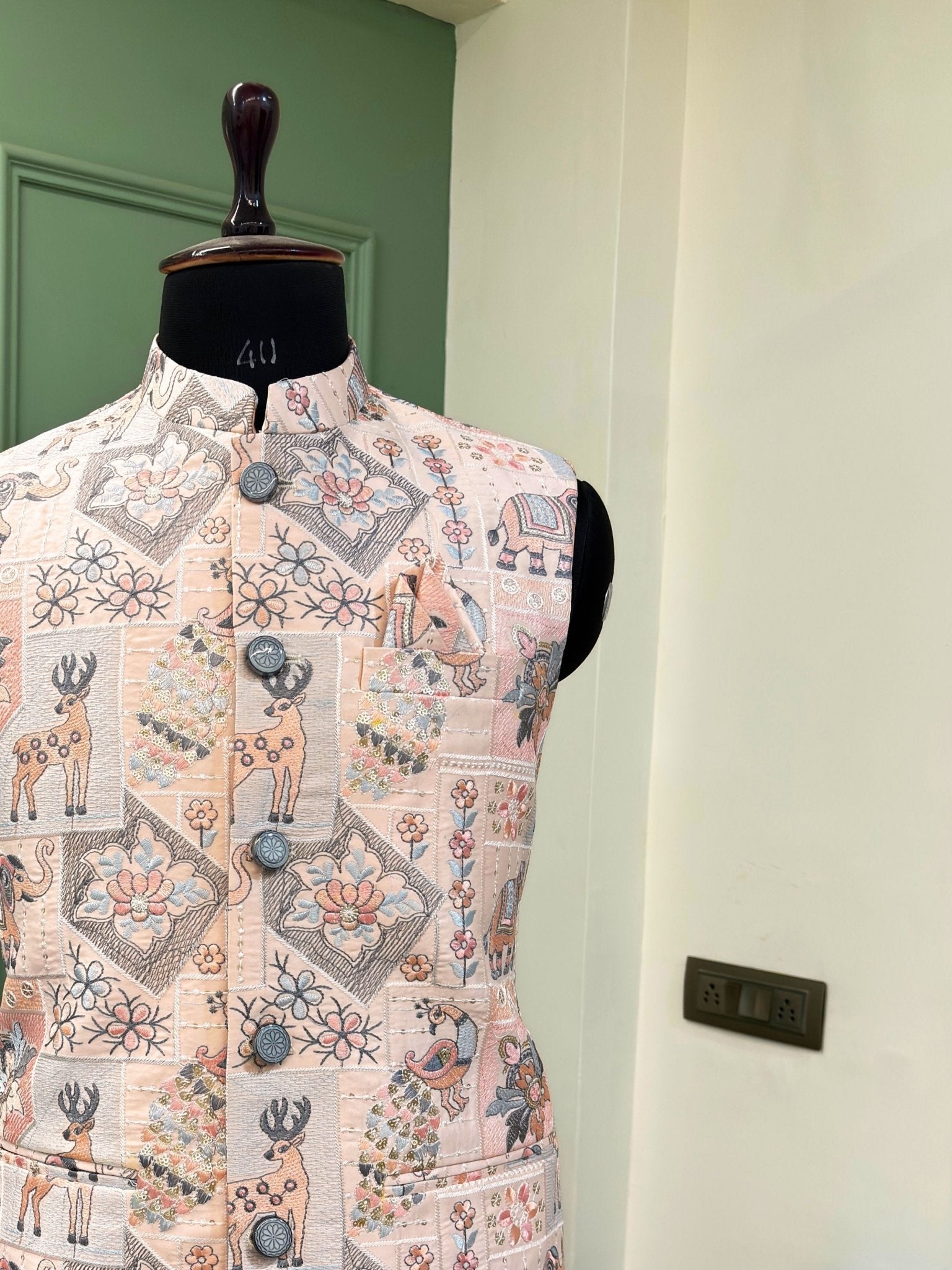Maharaja Embroidery Nehru Jacket - Jaipuri Crown