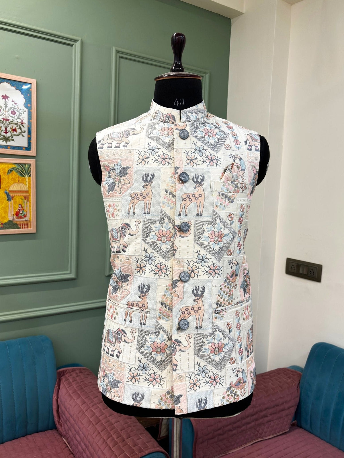 Maharaja Embroidery Nehru Jacket - Jaipuri Crown