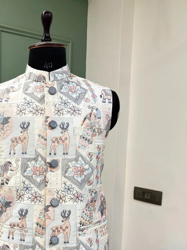 Maharaja Embroidery Nehru Jacket - Jaipuri Crown