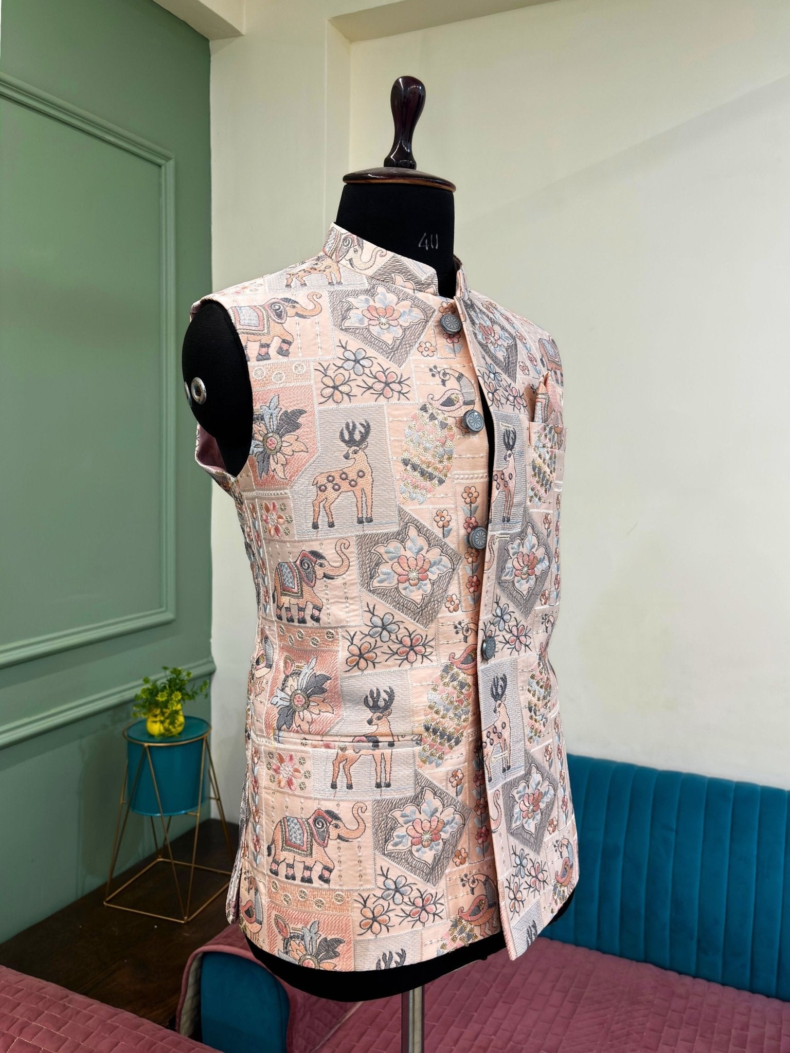 Maharaja Embroidery Nehru Jacket - Jaipuri Crown
