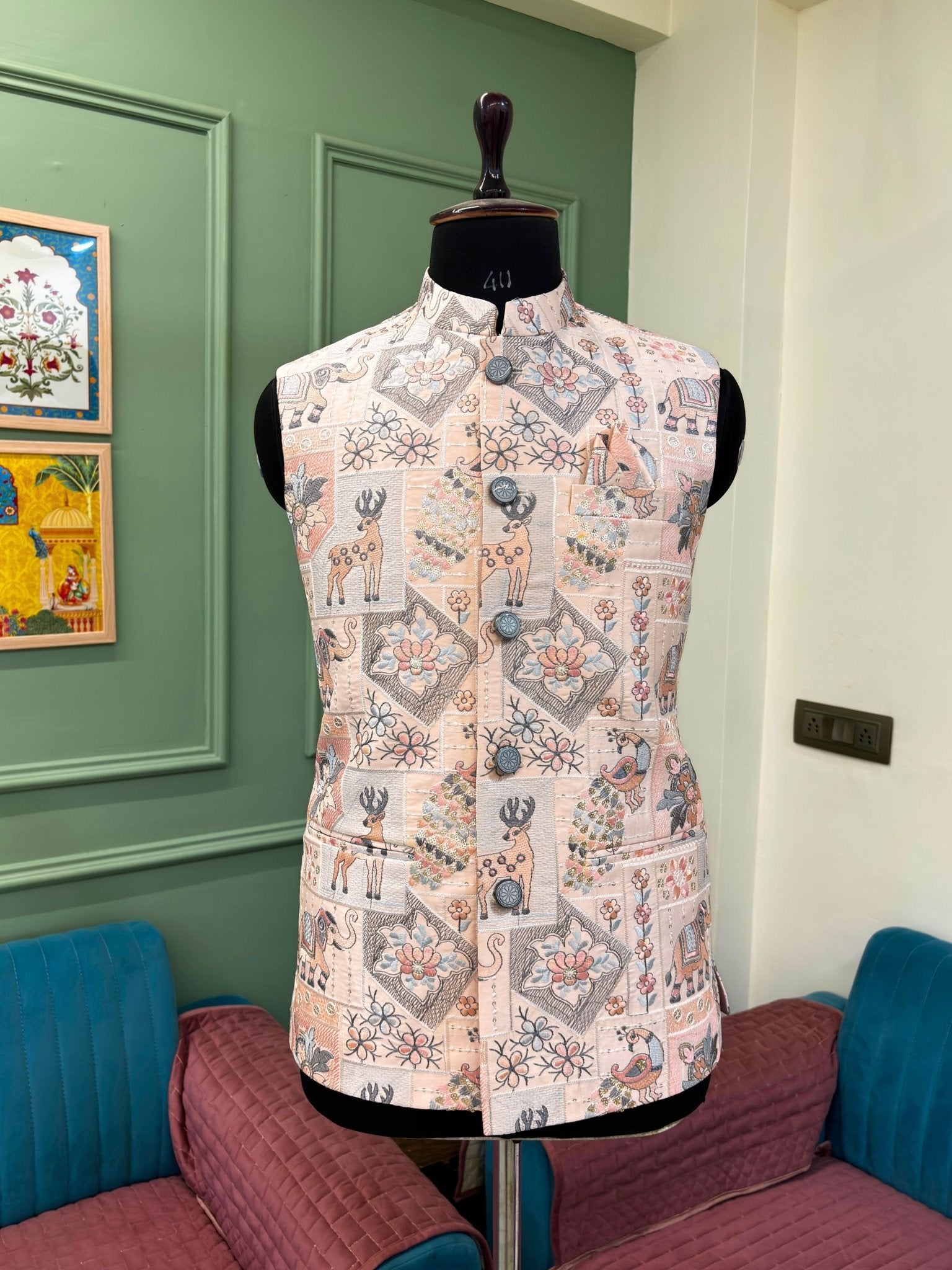 Maharaja Embroidery Nehru Jacket - Jaipuri Crown