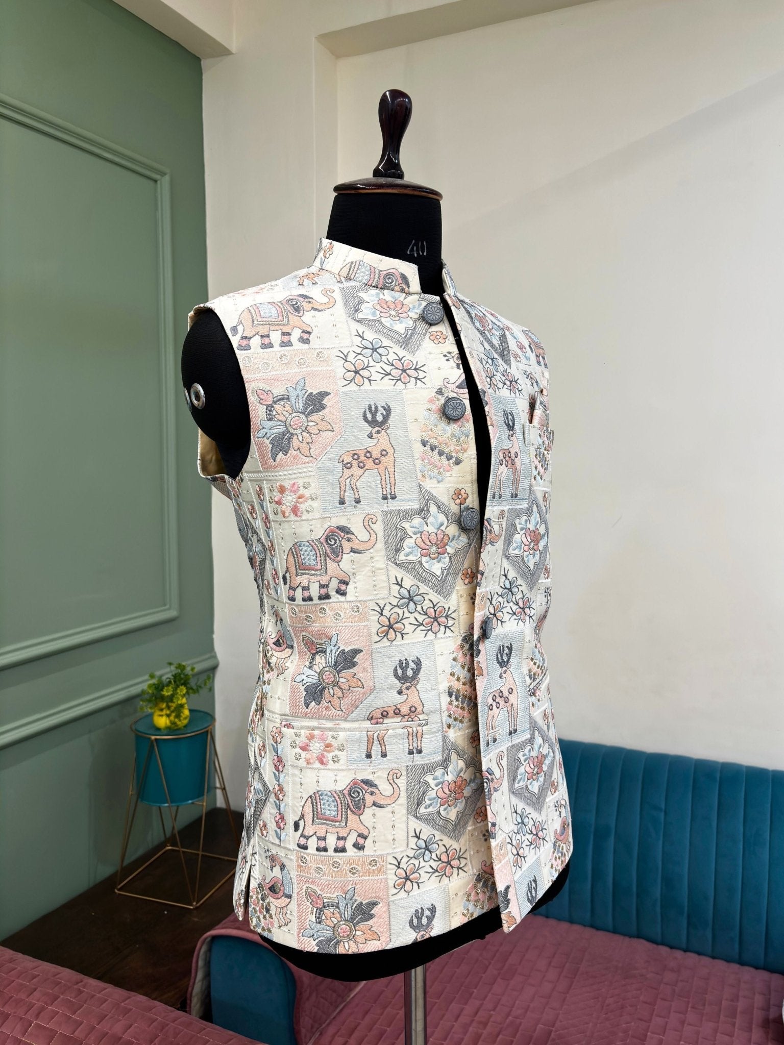Maharaja Embroidery Nehru Jacket - Jaipuri Crown