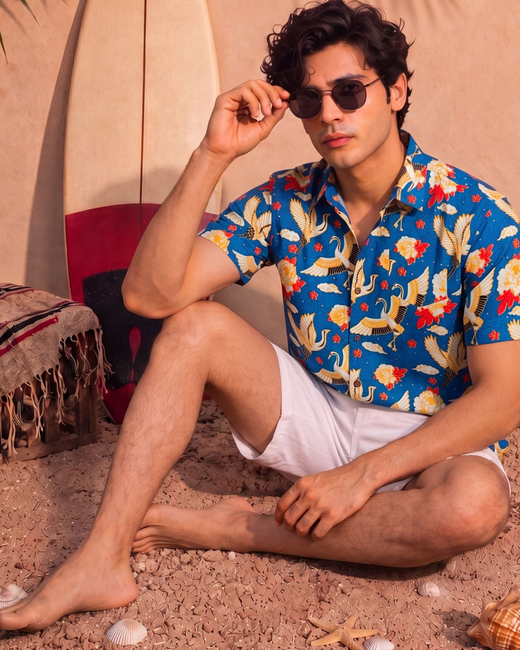 Majestic Crane – Half Sleeve Cotton Shirt - Jaipuri Crown