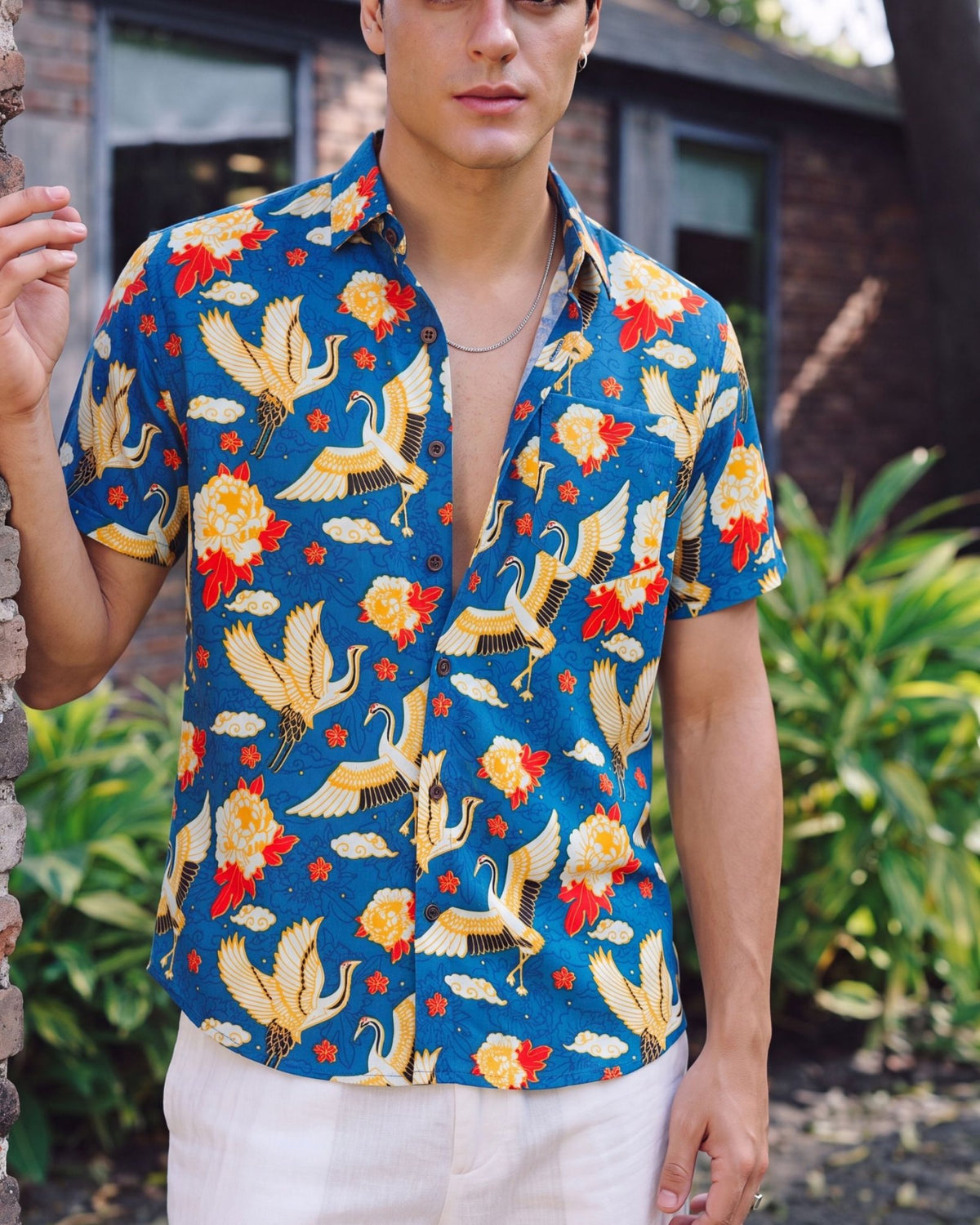 Majestic Crane – Half Sleeve Cotton Shirt - Jaipuri Crown