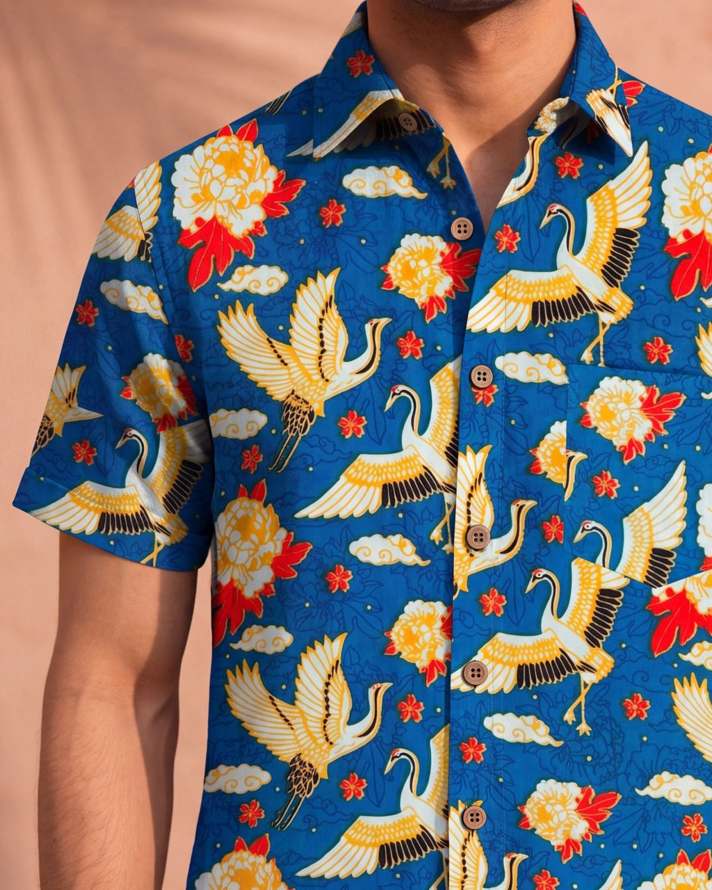 Majestic Crane – Half Sleeve Cotton Shirt - Jaipuri Crown