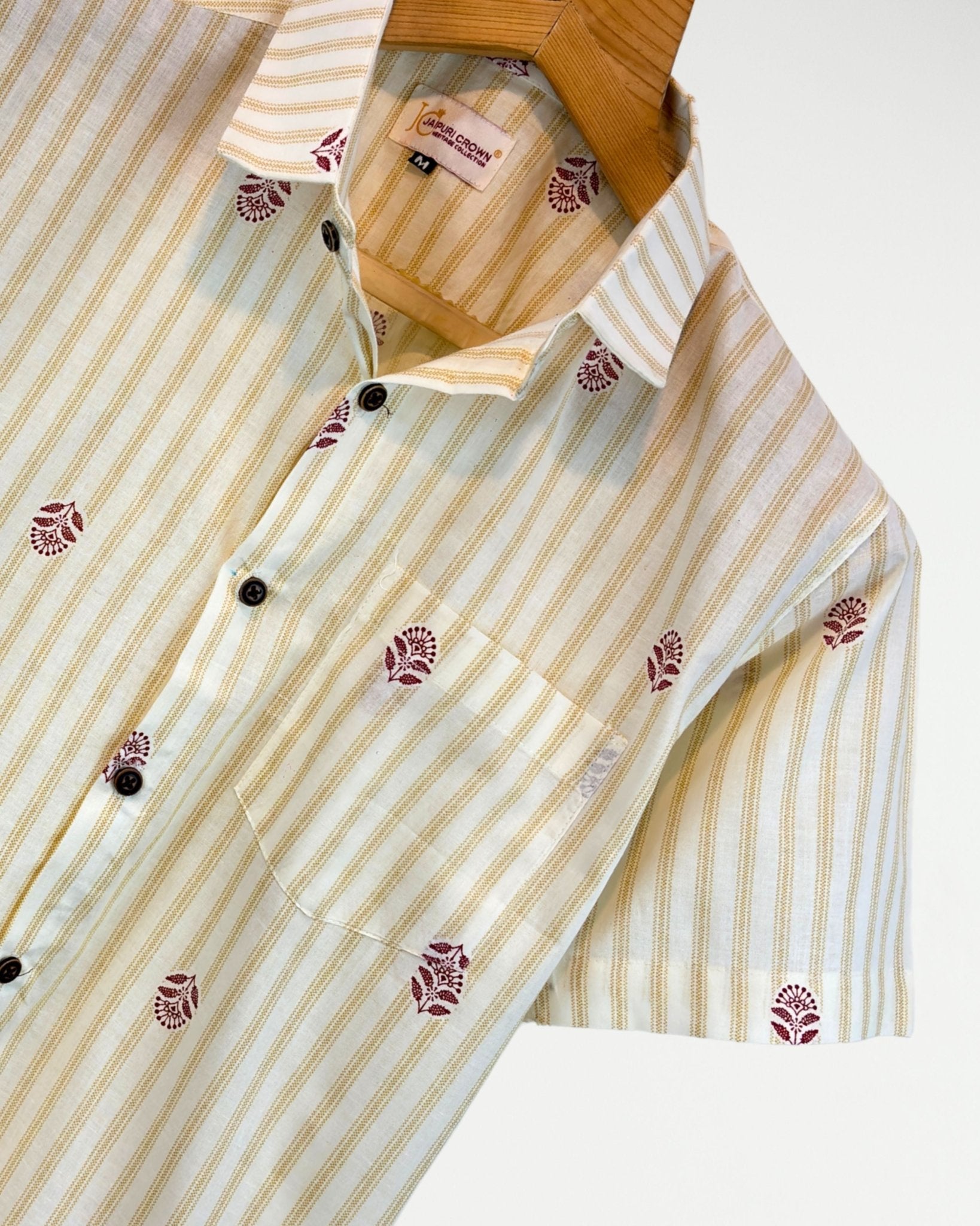 Maroon Buti Stripes – Half Sleeve Cotton Shirt - Jaipuri Crown