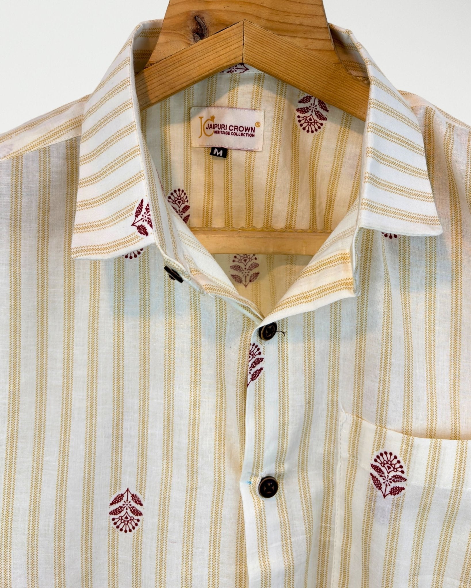 Maroon Buti Stripes – Half Sleeve Cotton Shirt - Jaipuri Crown