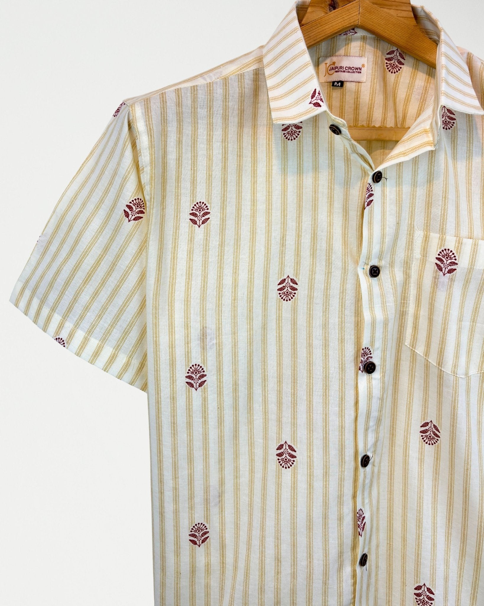 Maroon Buti Stripes – Half Sleeve Cotton Shirt - Jaipuri Crown