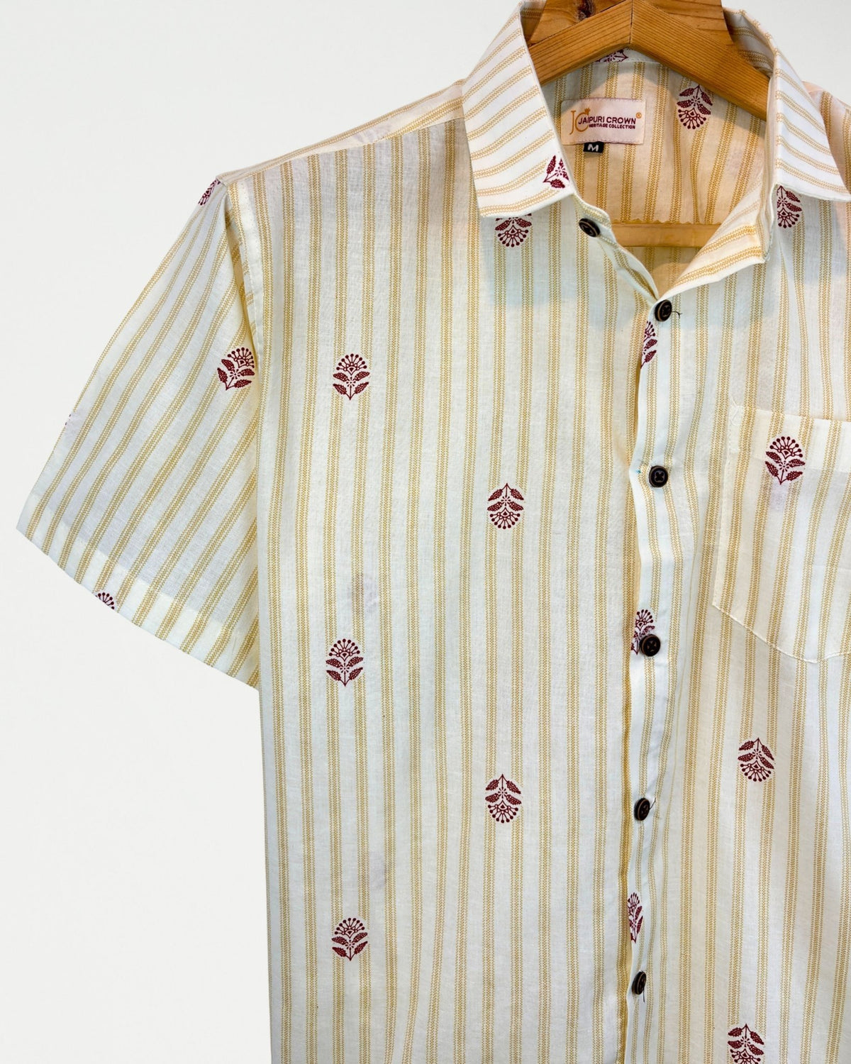 Maroon Buti Stripes – Half Sleeve Cotton Shirt - Jaipuri Crown