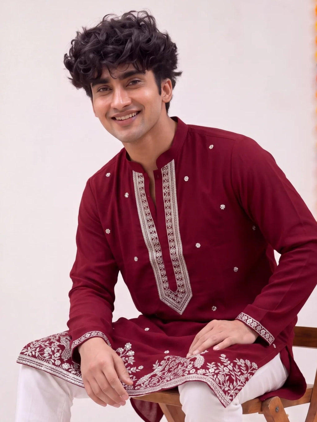 Maroon Floral Jaal – Cotton Designer Long Kurta - Jaipuri Crown