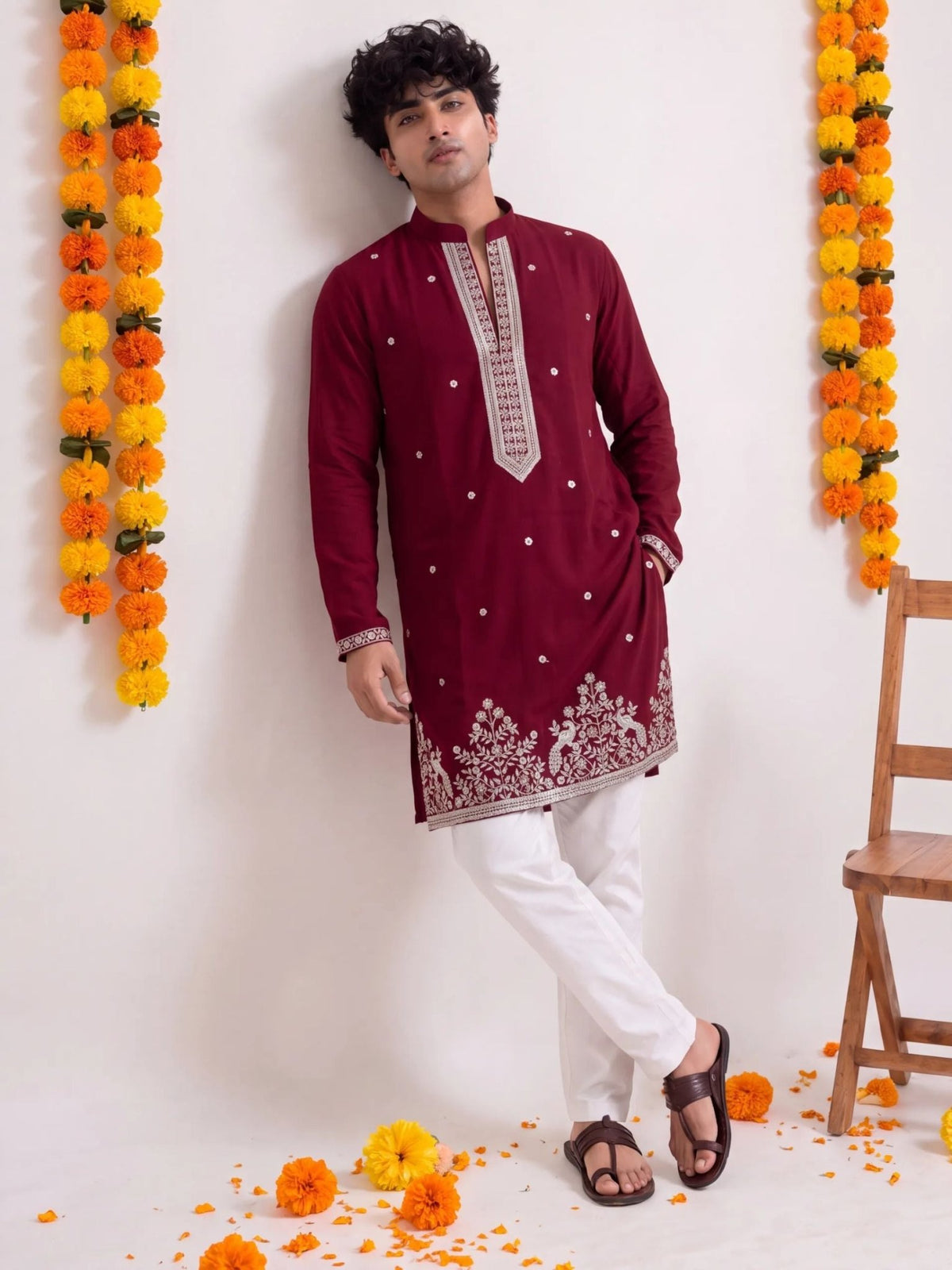 Maroon Floral Jaal – Cotton Designer Long Kurta - Jaipuri Crown