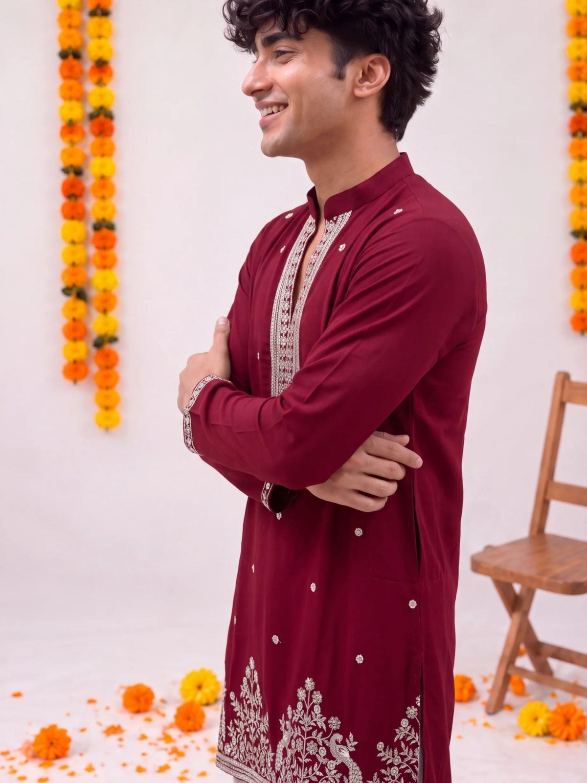 Maroon Floral Jaal – Cotton Designer Long Kurta - Jaipuri Crown