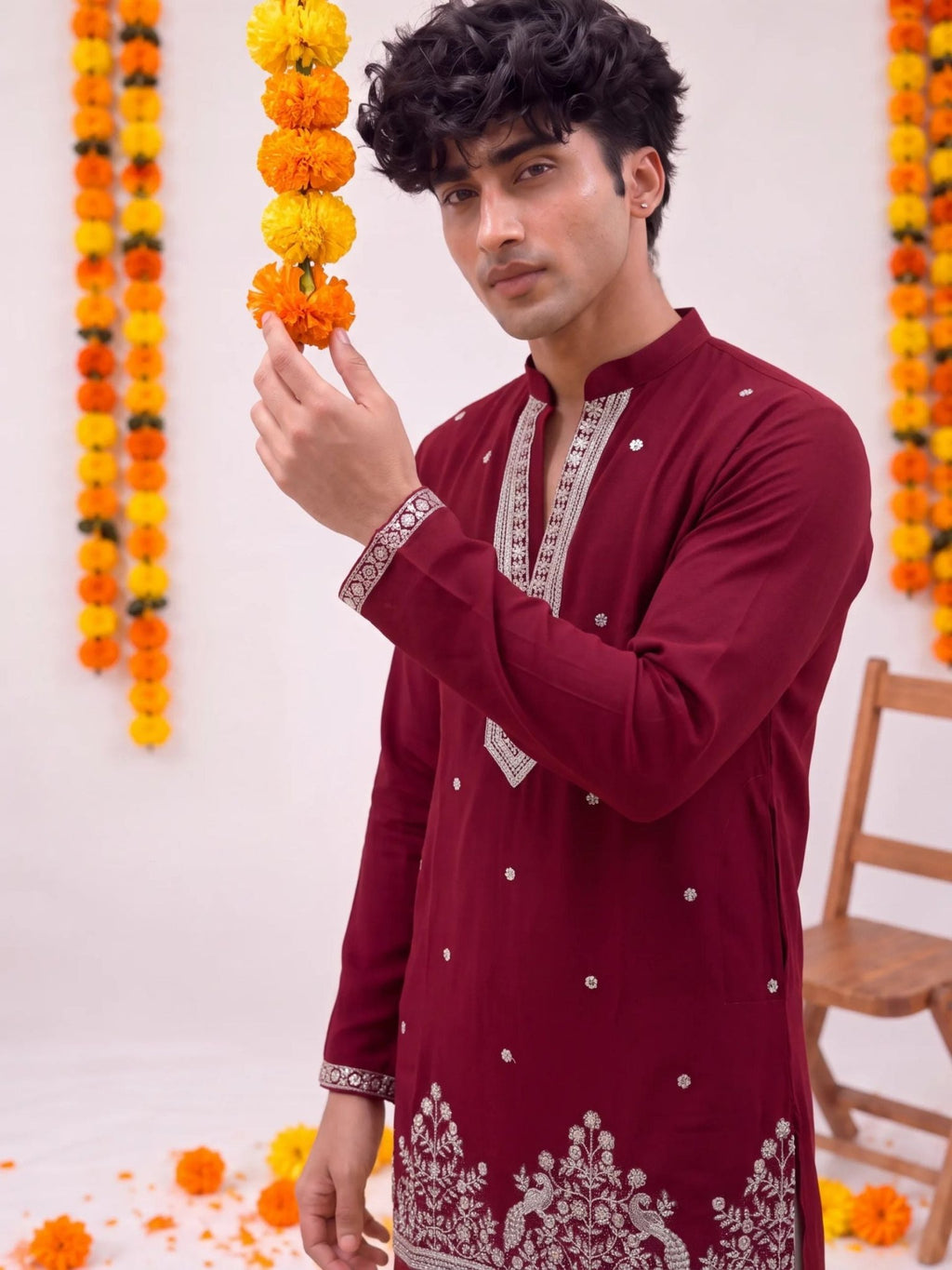 Maroon Floral Jaal – Cotton Designer Long Kurta - Jaipuri Crown