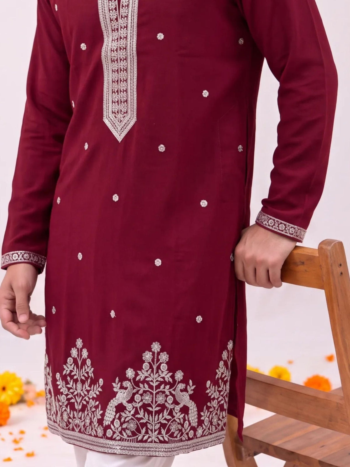 Maroon Floral Jaal – Cotton Designer Long Kurta - Jaipuri Crown