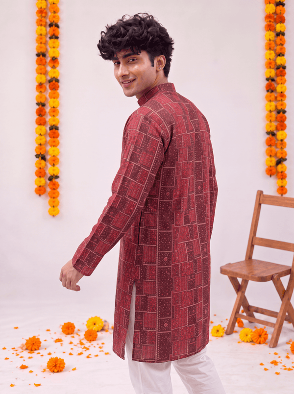 Maroon Geometric – Printed Long Kurta - Jaipuri Crown