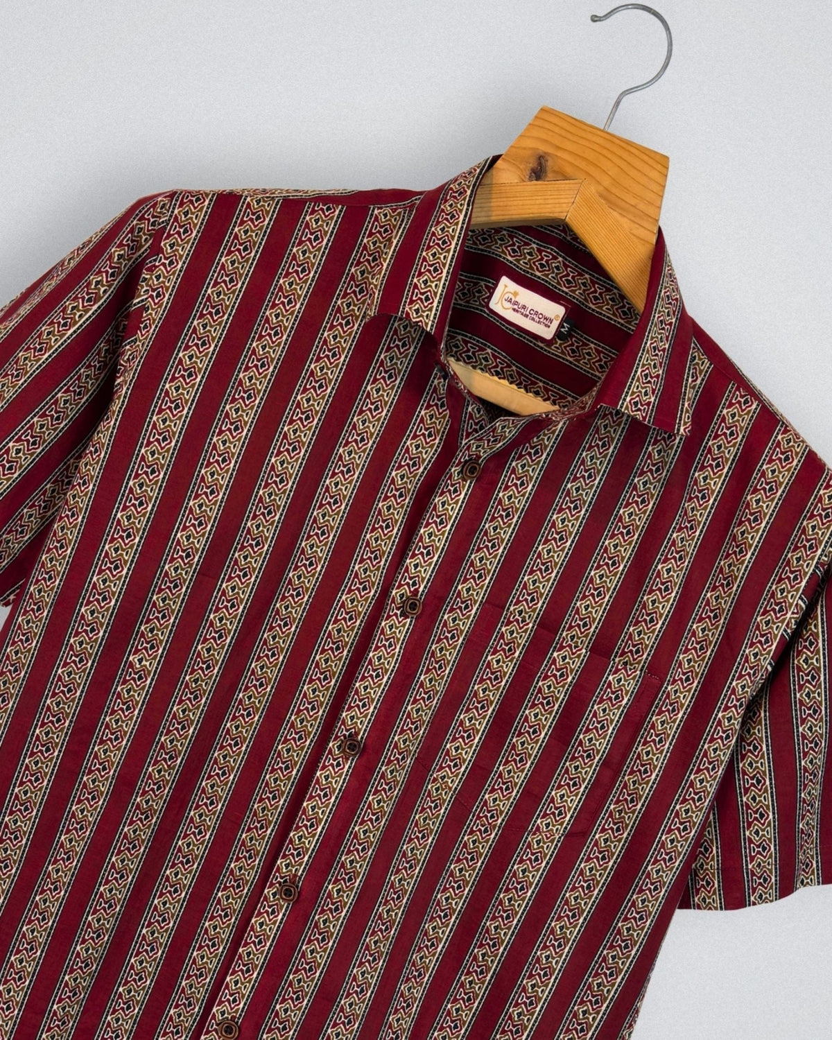 Maroon Stride – Stripe Printed Cotton Half Sleeve - Jaipuri Crown