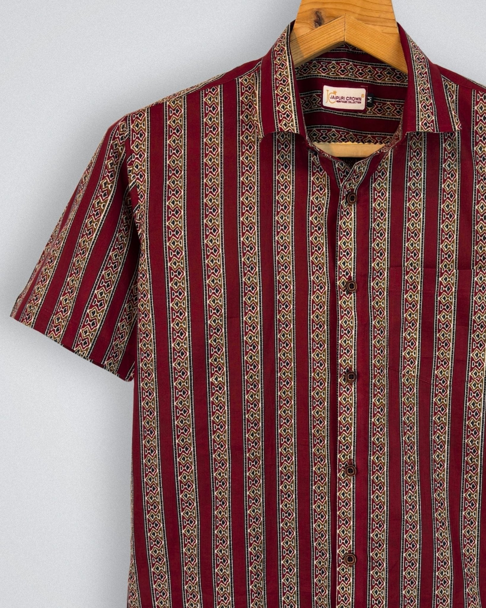 Maroon Stride – Stripe Printed Cotton Half Sleeve - Jaipuri Crown