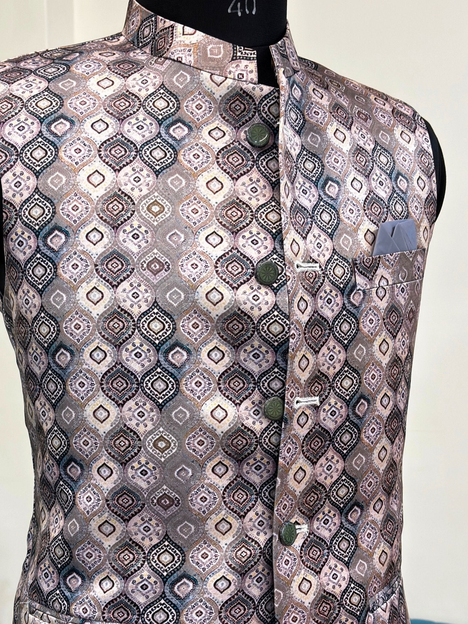 Men Charcoal Grey Printed Nehru Jacket - Jaipuri Crown