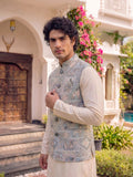 Men Embroidery Nehru Jacket-Grey - Jaipuri Crown