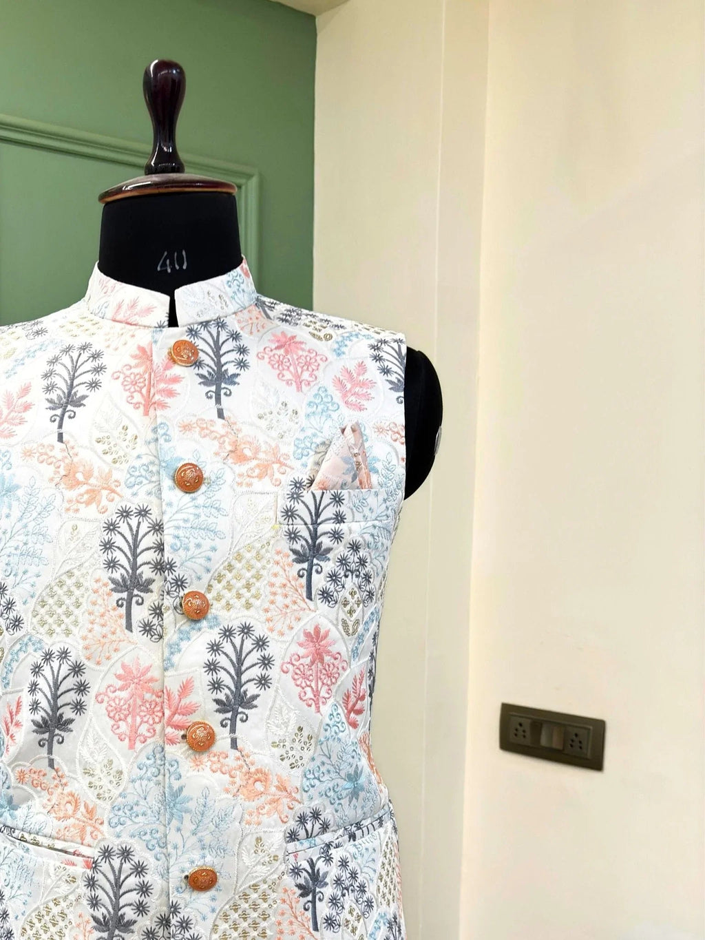 Men Embroidery Nehru Jacket-White - Jaipuri Crown
