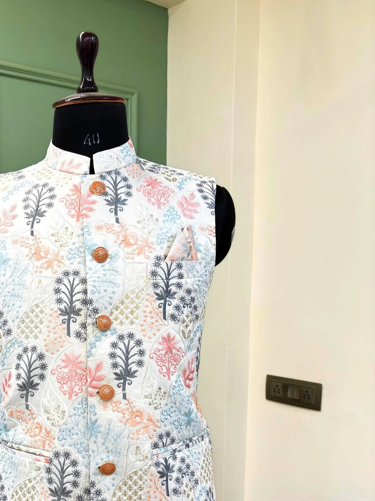 Men Embroidery Nehru Jacket-White - Jaipuri Crown