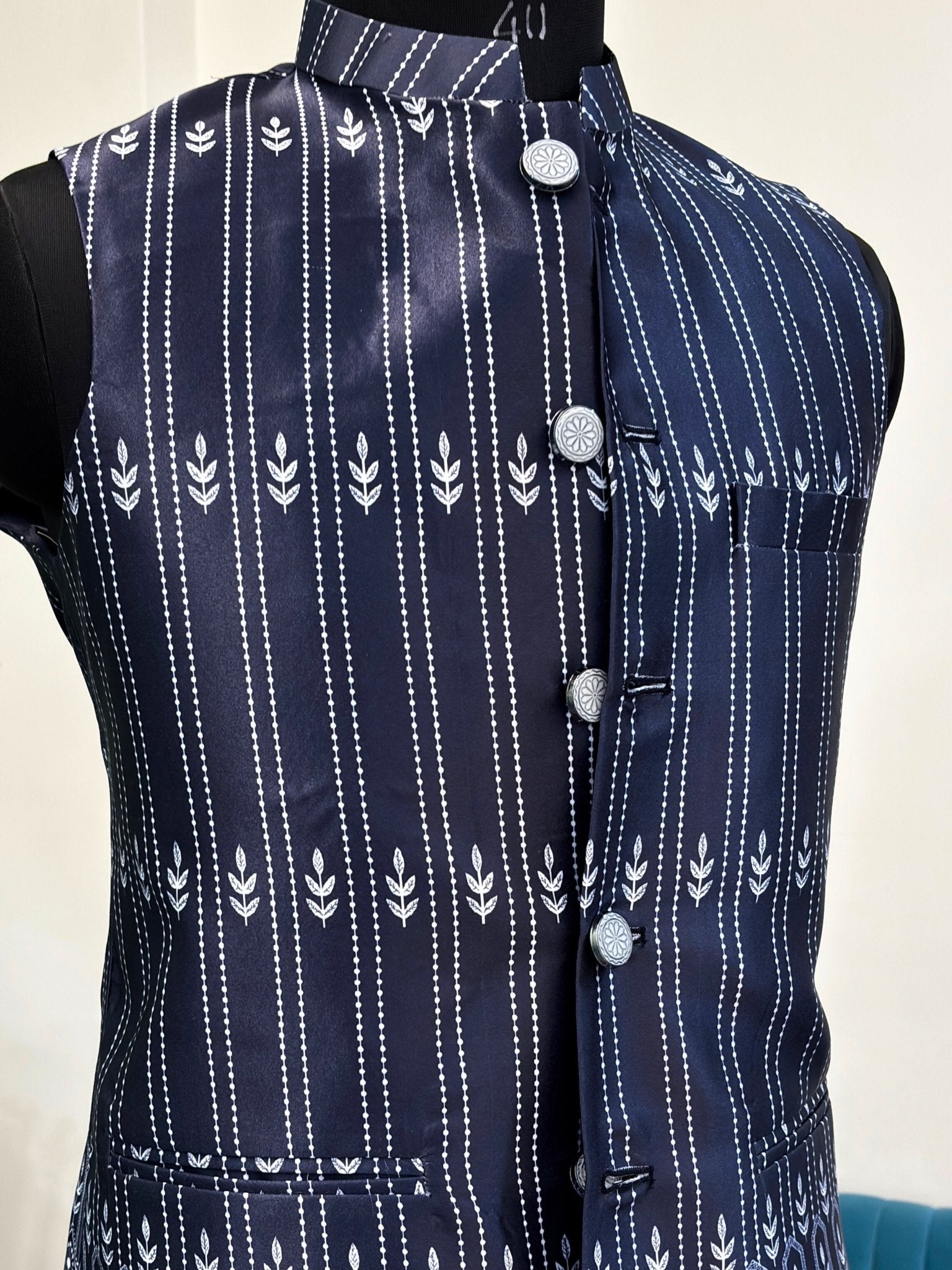 Men Grey Printed Nehru Jacket - Jaipuri Crown