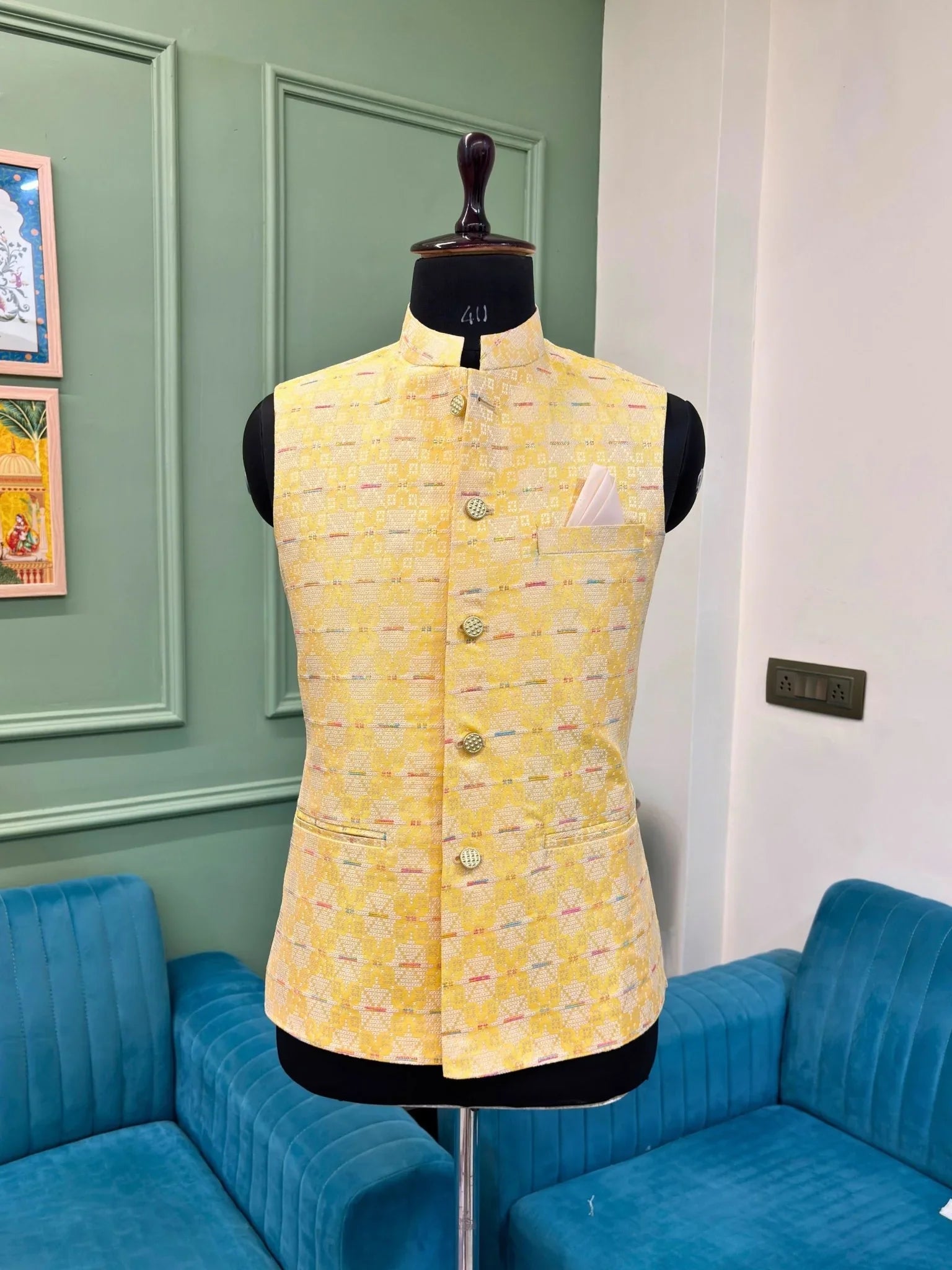 Men Jacquard Nehru Jacket - Jaipuri Crown