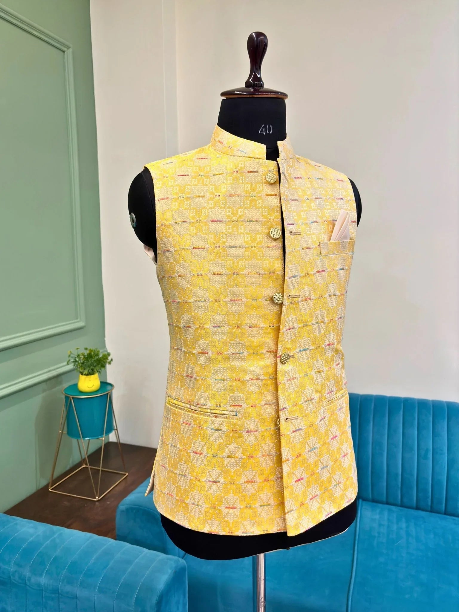 Men Jacquard Nehru Jacket - Jaipuri Crown