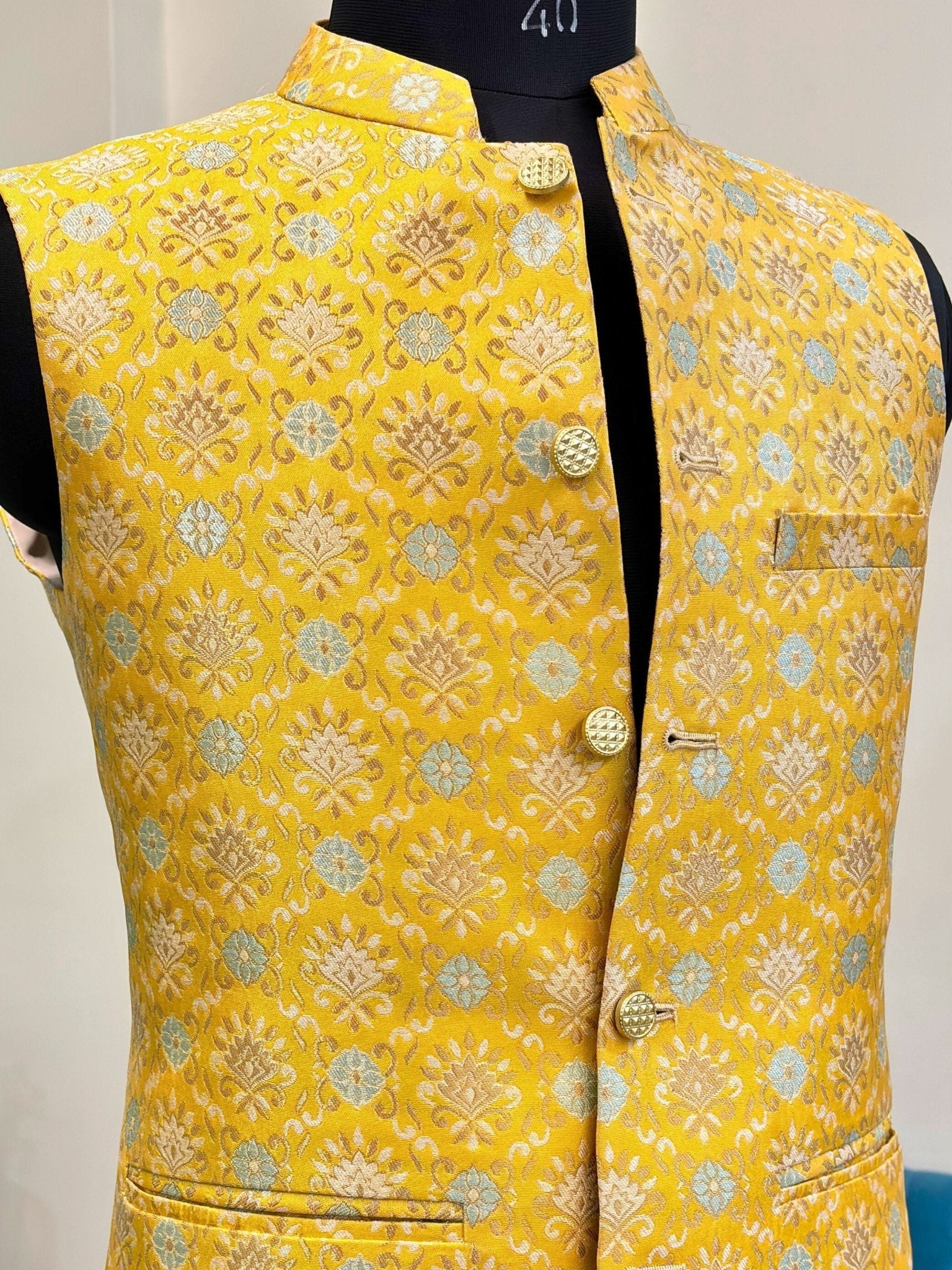 Men Jacquard Work Nehru Jacket - Jaipuri Crown
