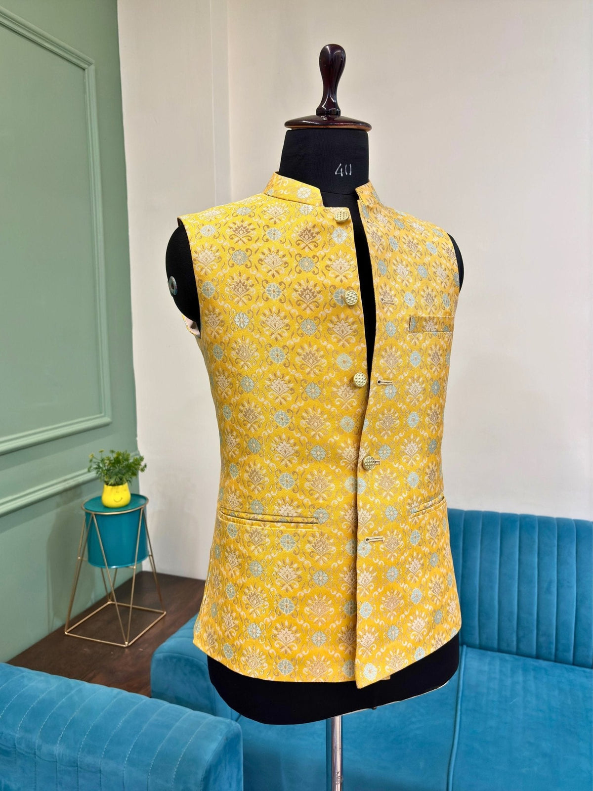Men Jacquard Work Nehru Jacket - Jaipuri Crown