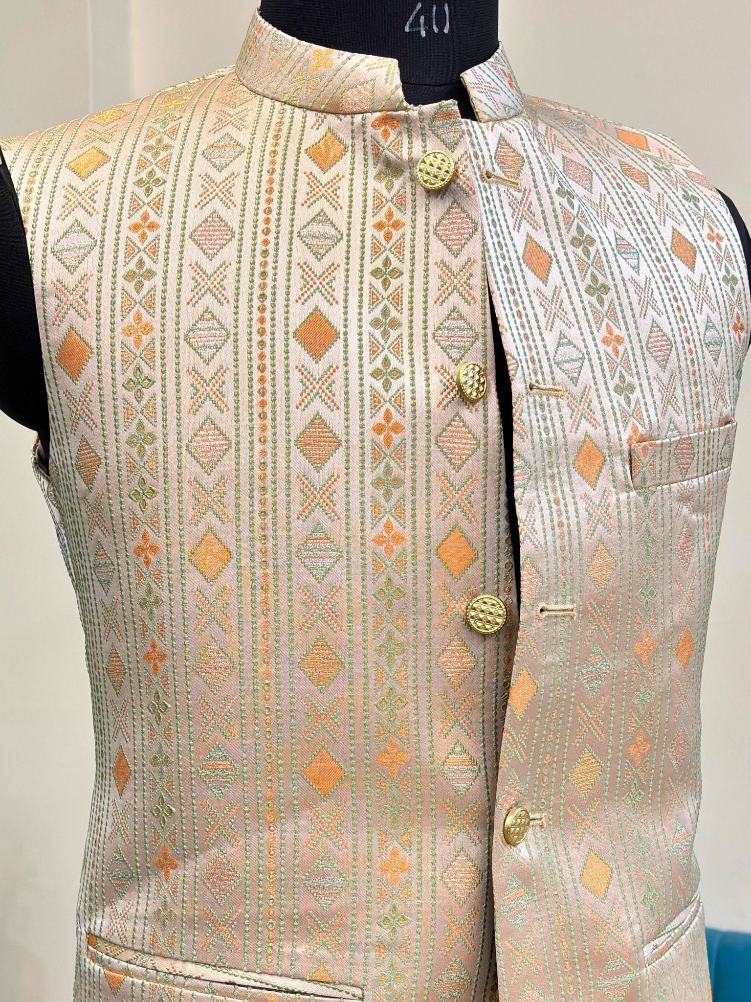 Men Jacquard Work Nehru Jacket - Jaipuri Crown
