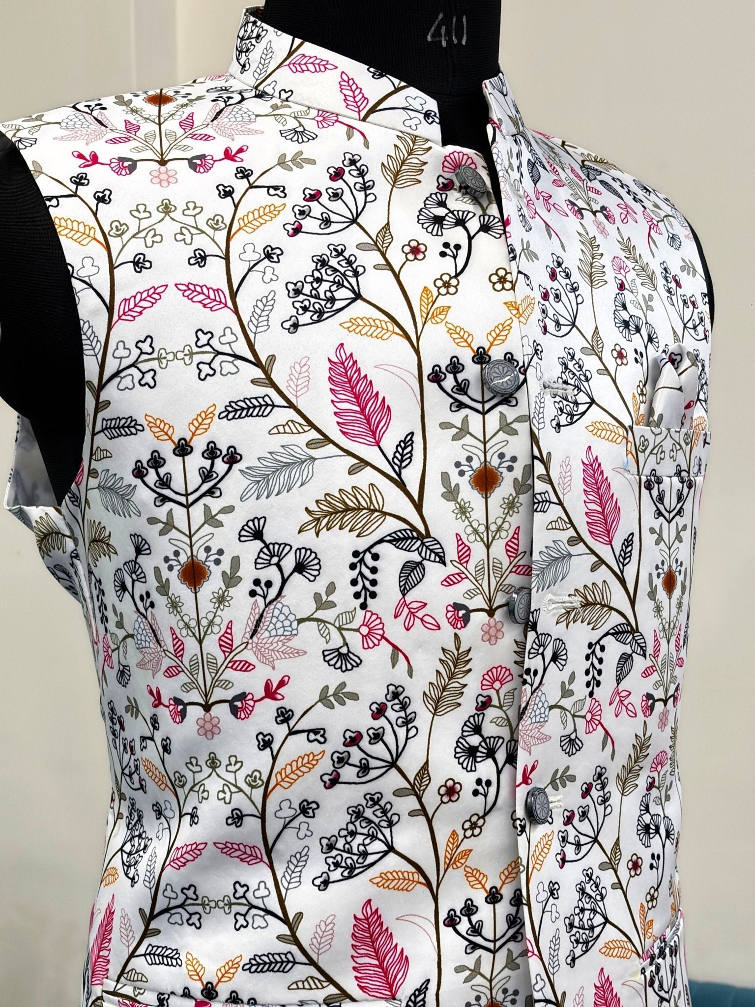 Men Light Grey Printed Nehru Jacket - Jaipuri Crown