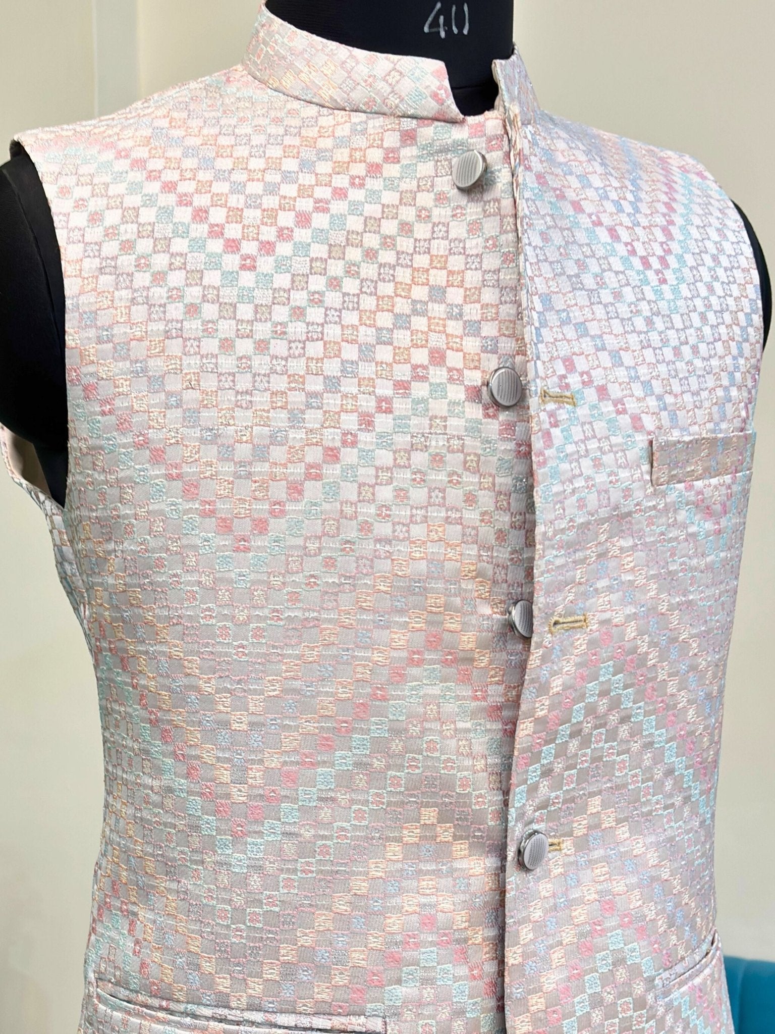 Men Multi Colour Jacquard Nehru Jacket - Jaipuri Crown