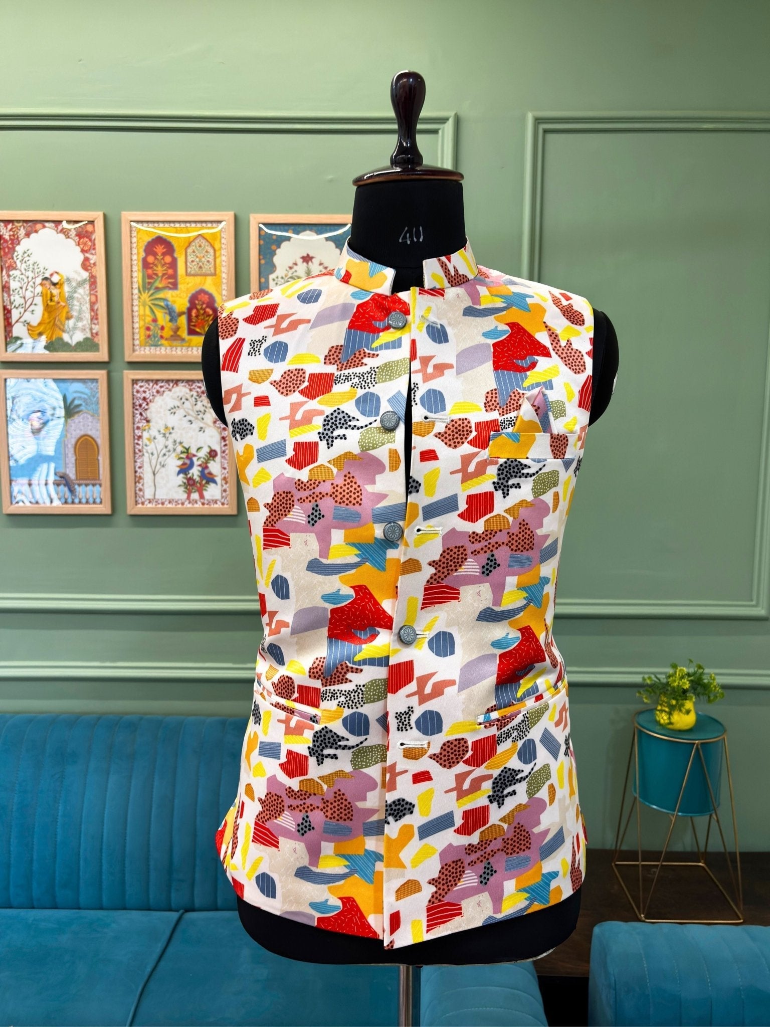 Men Multi - Colour Printed Nehru Jacket - Jaipuri Crown