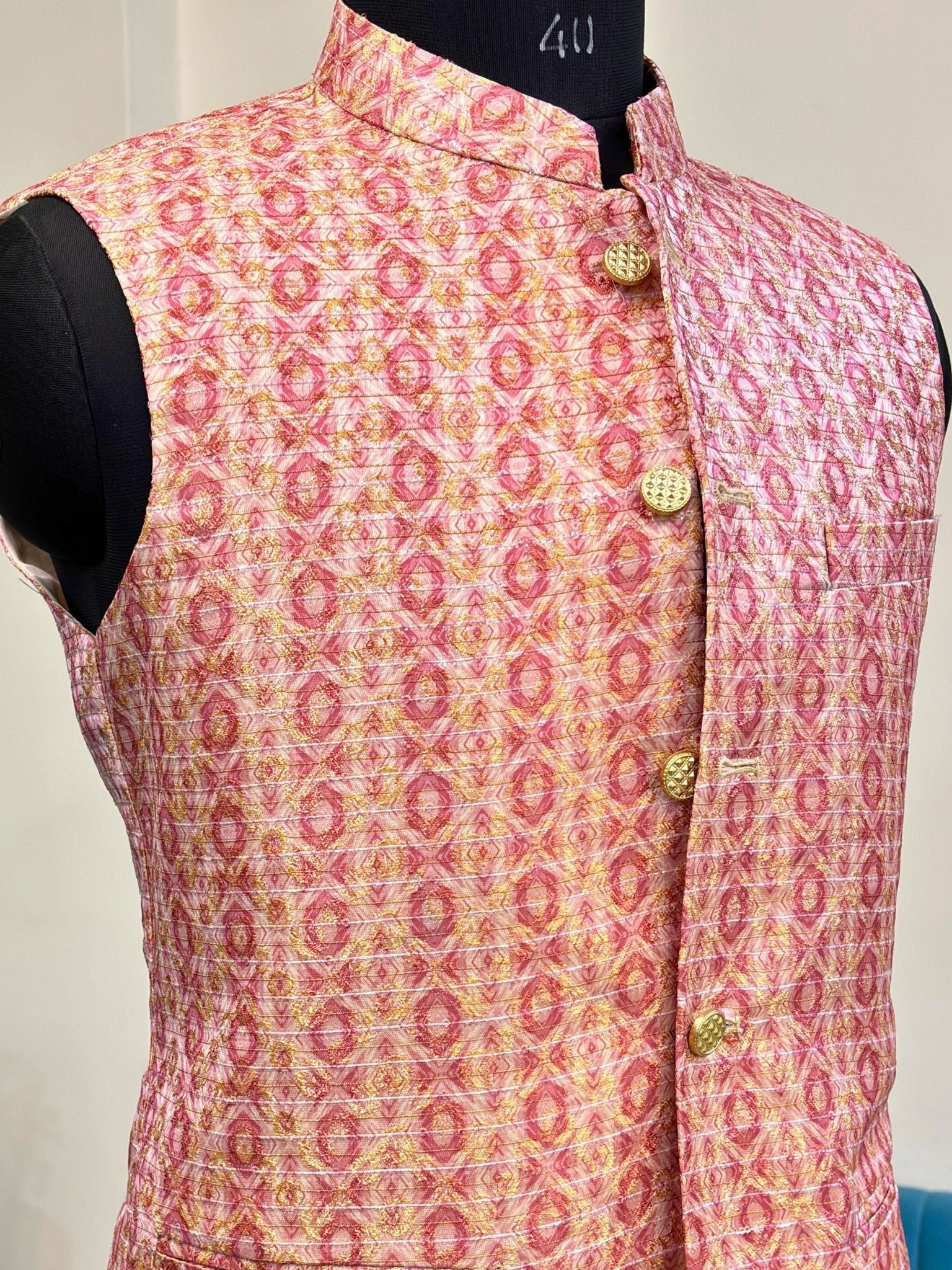 Men Pink Designer Nehru Jacket - Jaipuri Crown