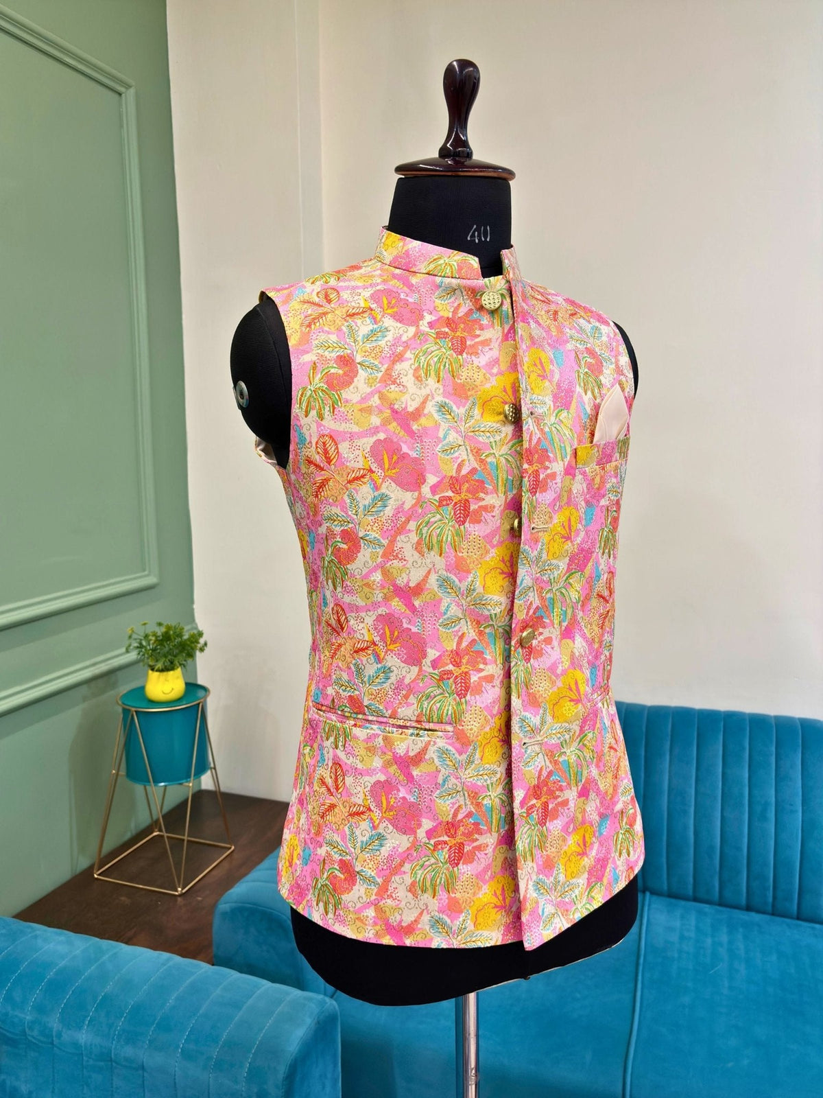 Men Printed Jacquard Nehru Jacket - Jaipuri Crown