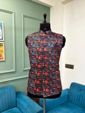 Men Smoky Black Printed Nehru Jacket - Jaipuri Crown