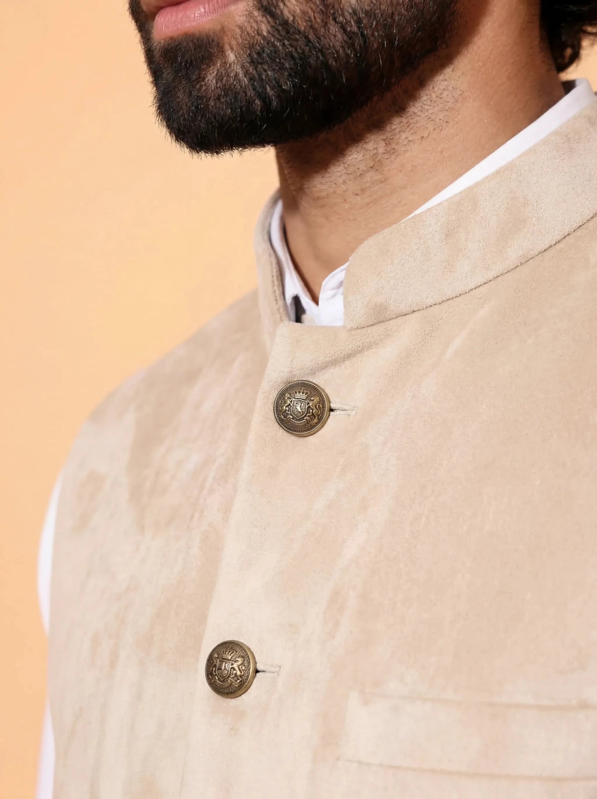 Men's Cream Velvet Nehru Jacket - Jaipuri Crown