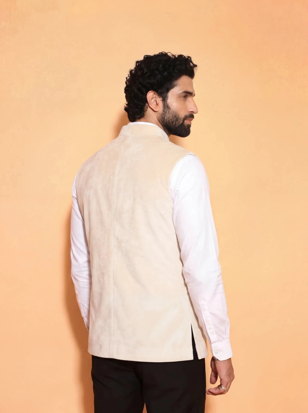 Men's Cream Velvet Nehru Jacket - Jaipuri Crown