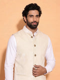 Men's Cream Velvet Nehru Jacket - Jaipuri Crown