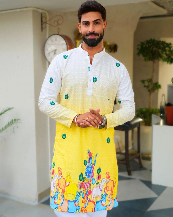 Men’s Designer Daman Long Kurta - Jaipuri Crown