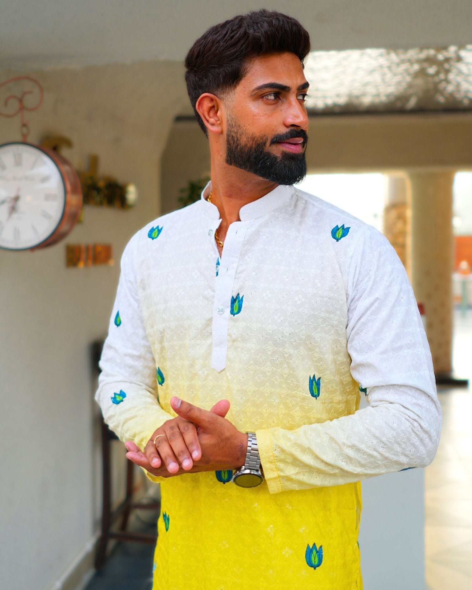 Men’s Designer Daman Long Kurta Pajama - Jaipuri Crown