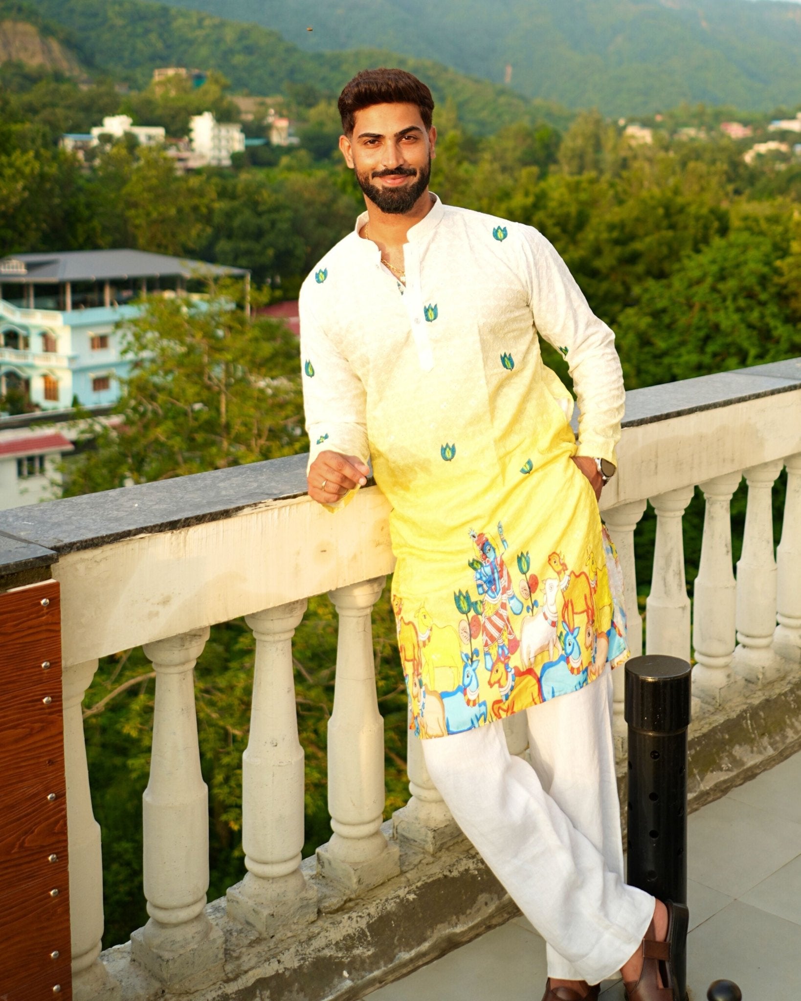 Men’s Designer Daman Long Kurta Pajama - Jaipuri Crown