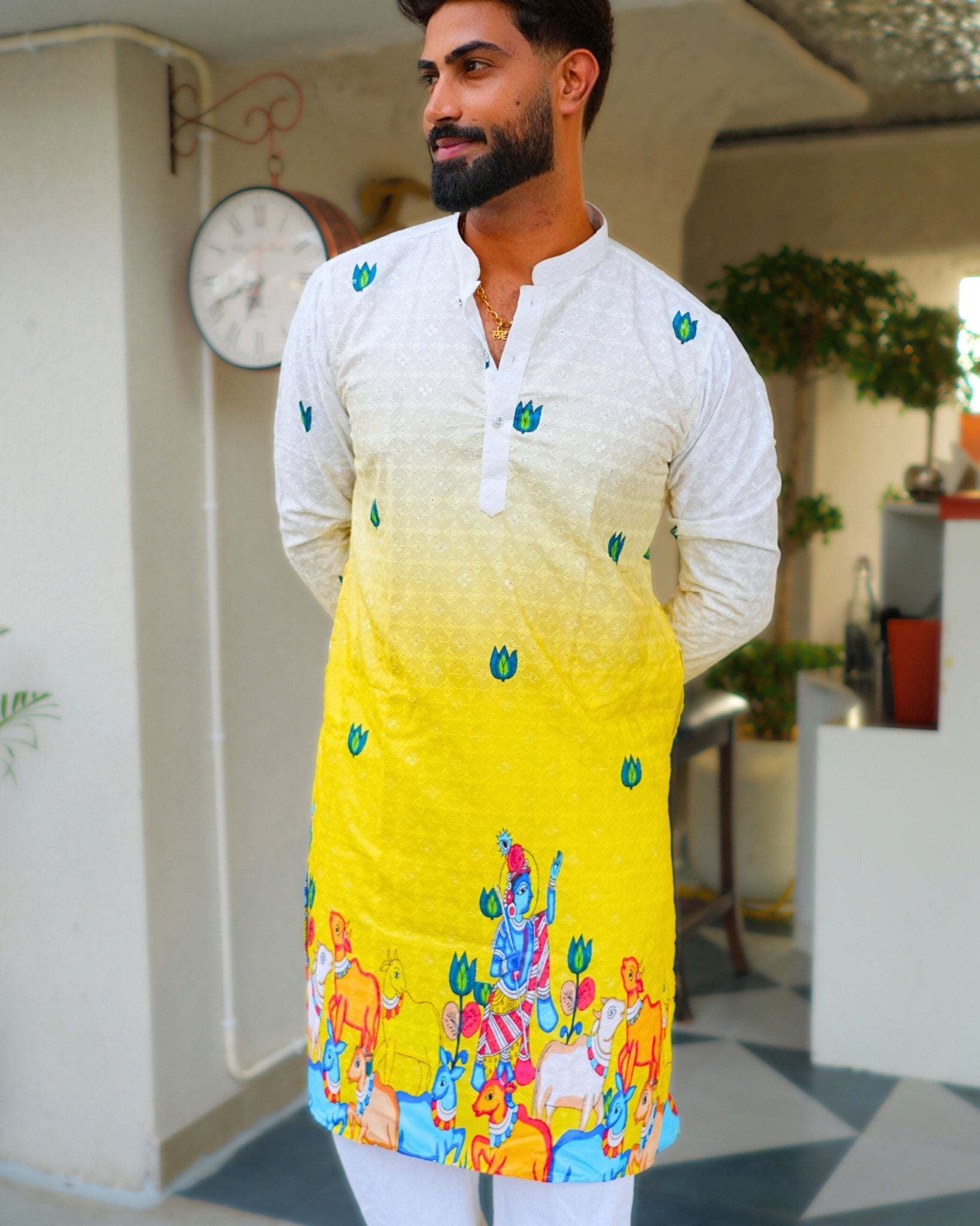 Men’s Designer Daman Long Kurta Pajama - Jaipuri Crown
