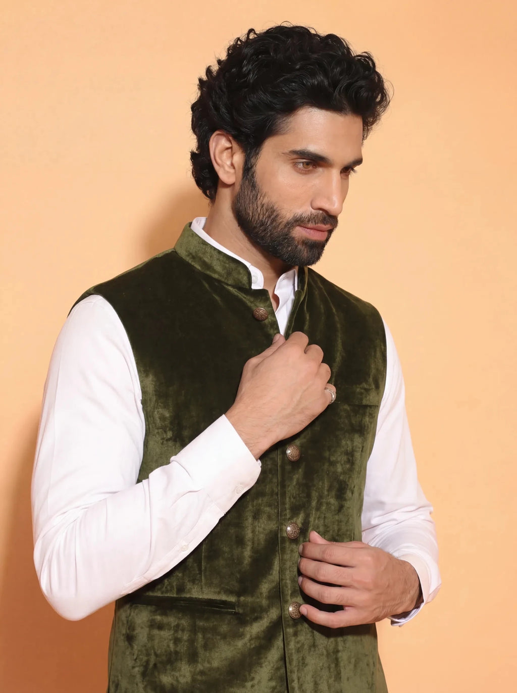 Men's Green Velvet Nehru Jacket - Jaipuri Crown