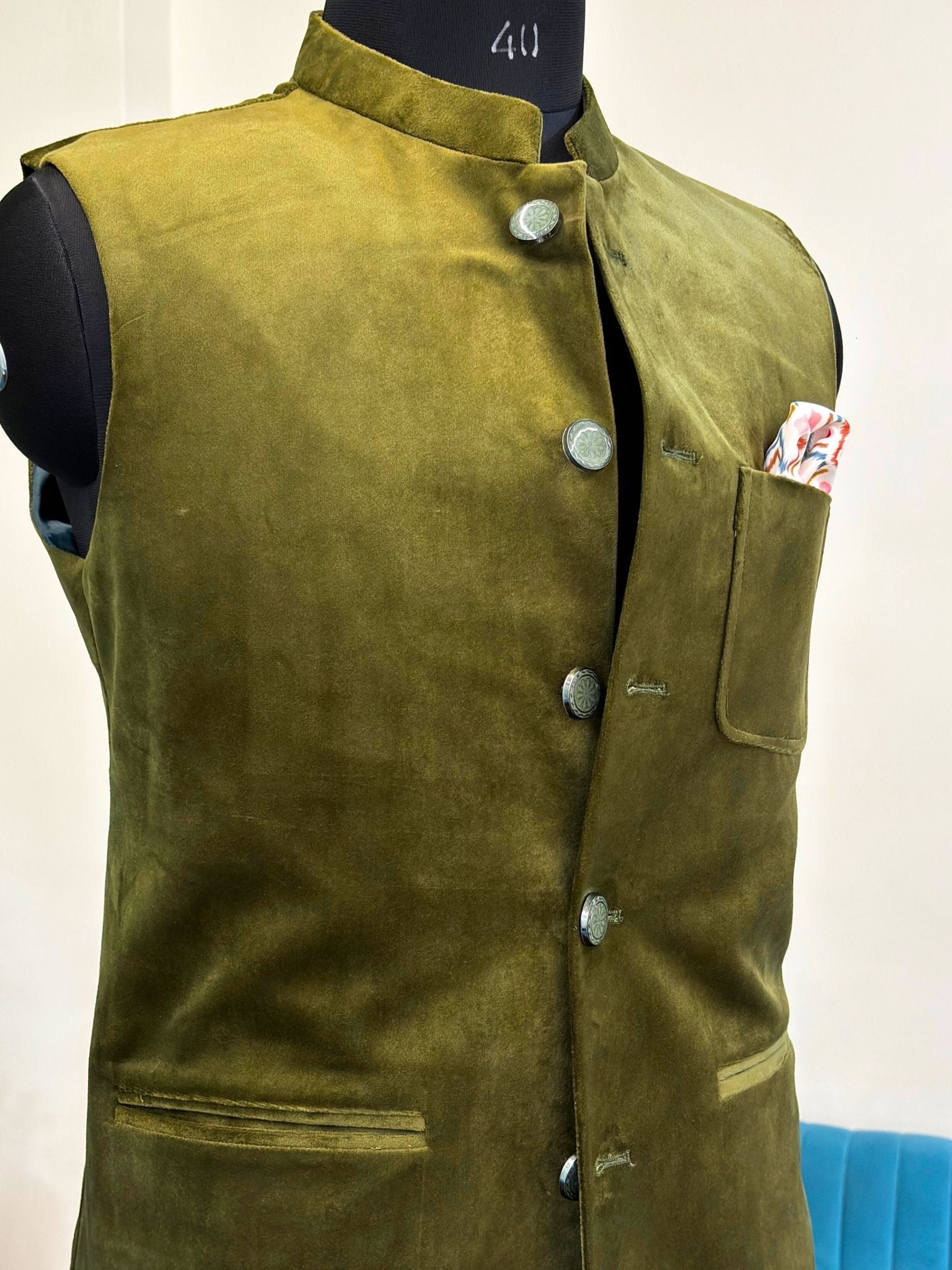 Men's Green Velvet Nehru Jacket - Jaipuri Crown