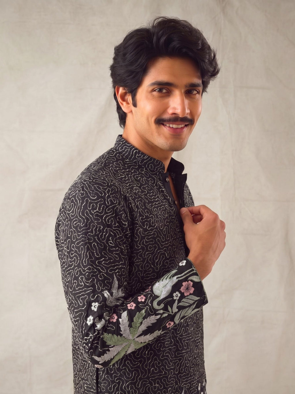 Men’s Heavy Designer Long Kurta – Black Embroidered - Jaipuri Crown